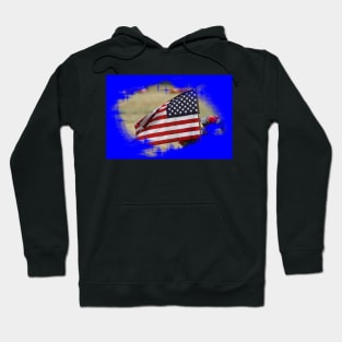 Colorful US Flag enclosed with Blue Hoodie